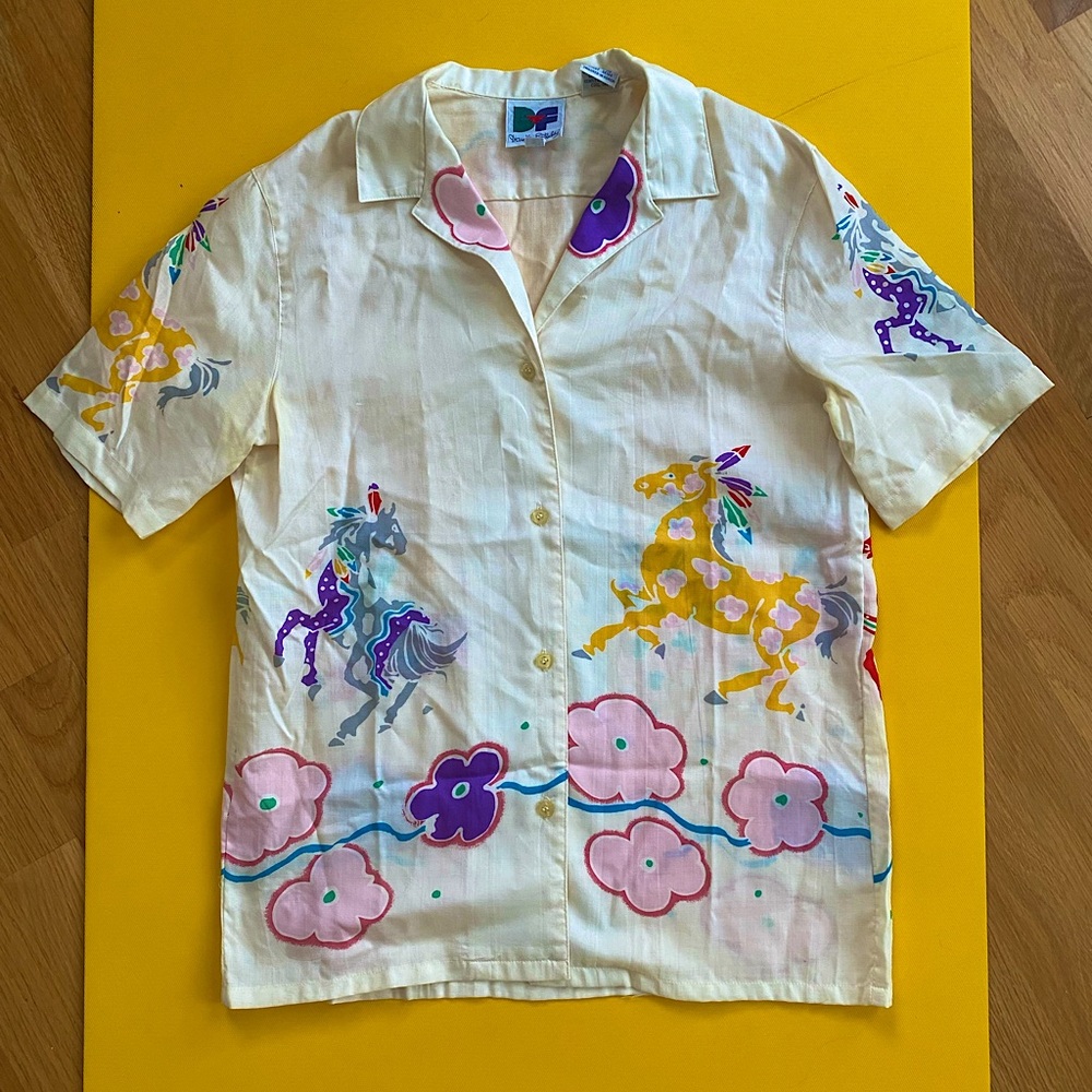Diane Von Furstenberg Painted Horses Flower Child Hippie 70s Rare Vintage Sz S